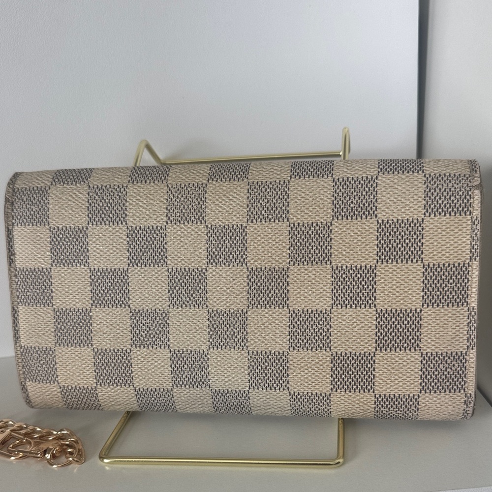 Authentic Louis Vuitton Damier Azur Long Wallet with UNBRANDED Gold PLATED CHAIN - Picture 2 of 11